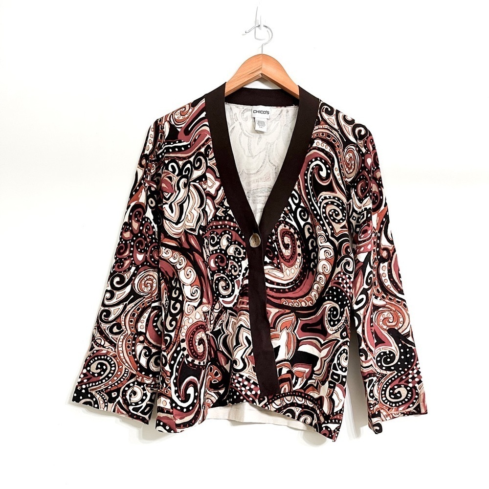 Chico’s Women’s Silk Blend Cardigan Sweater Sz 1 Paisley V Neck 1‎ Button Front